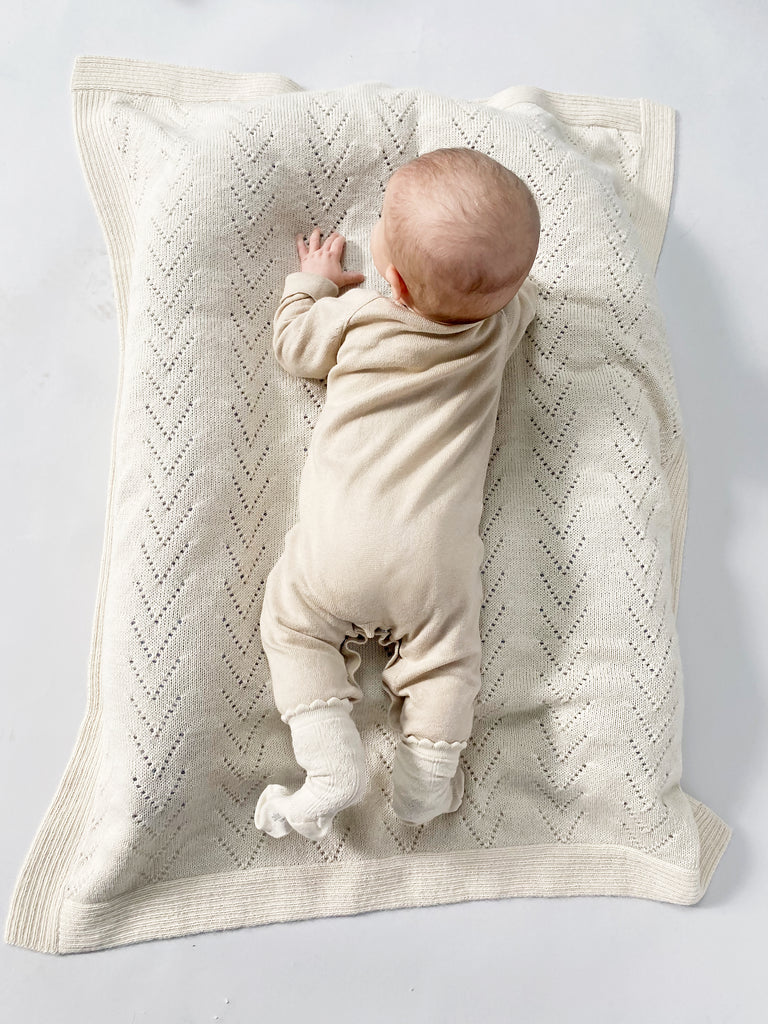 Lace Front Pointelle baby alpaca luxury blanket - 100x70 cm - Cream