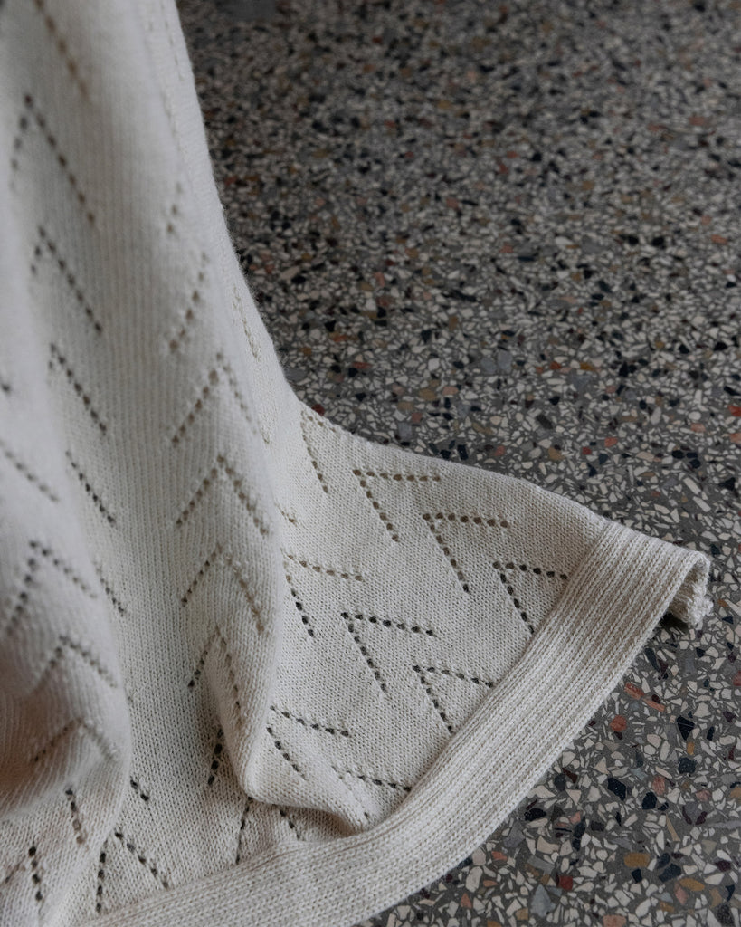 Lace Front Pointelle baby alpaca luxury blanket - 100x70 cm - Cream